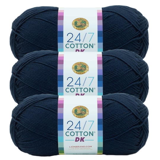 3 Pack Lion Brand® 24/7 Cotton® DK Yarn